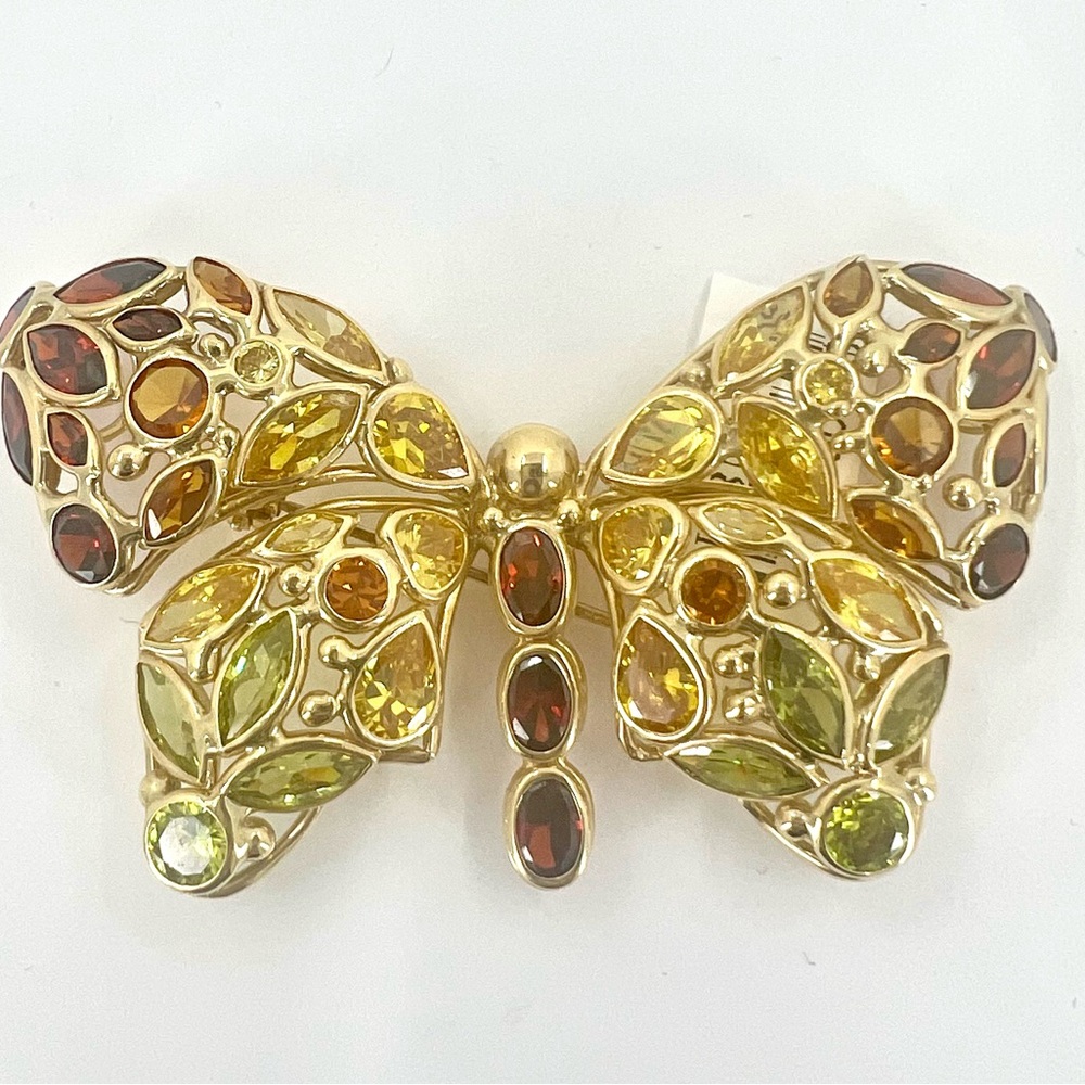 14K Yellow Gold (not plated) Yellow Filigree Butterfly Brooch and Pendant